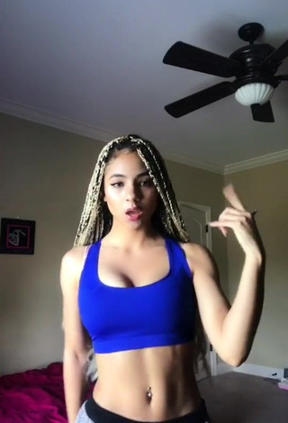 Irresistible Aiyana Sakari in Blue Sport Bra while doing Belly Dance