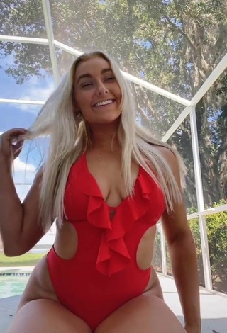 Wonderful Alexandria Knight Shows Cleavage in Red Swimsuit