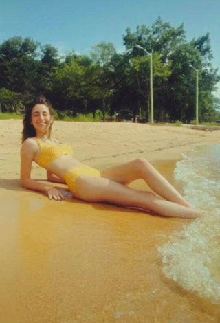 3. Erotic Joanna Crauswell in Yellow Bikini at the Beach