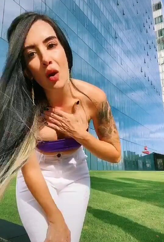 Irresistible Adriana Valcárcel in Violet Tube Top in a Street