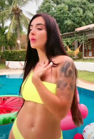 Erotic Adriana Valcárcel in Yellow Bikini at the Swimming Pool