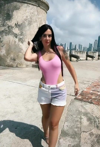 1. Hot Adriana Valcárcel in Pink Swimsuit in a Street