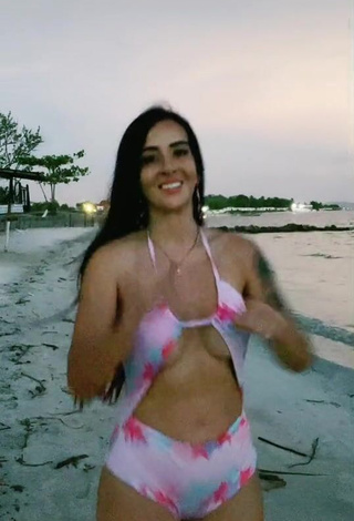 2. Irresistible Adriana Valcárcel in Floral Swimsuit at the Beach (Side Boob)