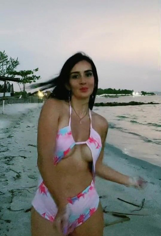 3. Irresistible Adriana Valcárcel in Floral Swimsuit at the Beach (Side Boob)