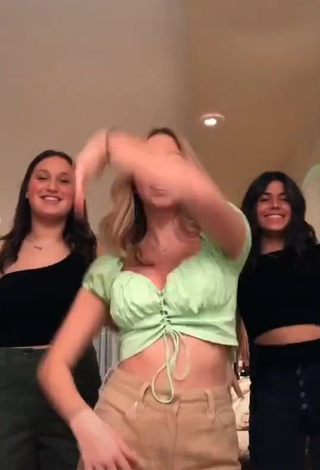 Sweetie Ally Jenna Shows Cleavage in Light Green Crop Top