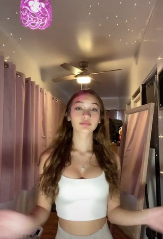 Cute Hali'a Beamer Shows Cleavage in White Crop Top and Bouncing Breasts