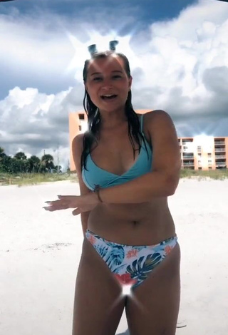 Sweetie Amanda Bober in Blue Bikini Top at the Beach