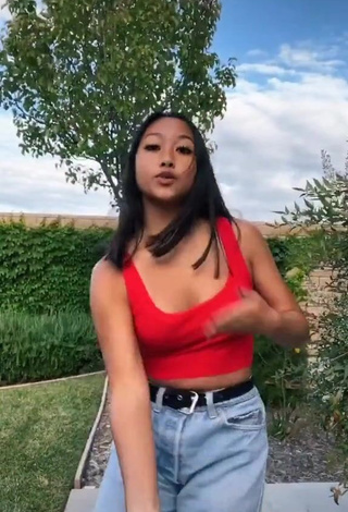 Cute Anneston Pisayavong in Red Crop Top