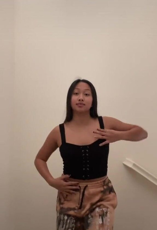 1. Hot Anneston Pisayavong in Black Crop Top and Bouncing Tits