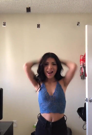 1. Erotic Ashley Valdez Shows Cleavage in Blue Crop Top