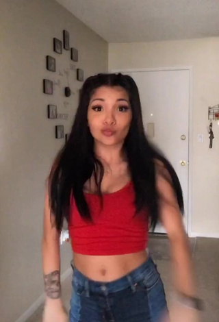 Cute Ashley Valdez in Red Crop Top