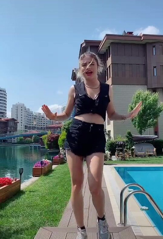 3. Erotic Asya Burcum in Black Crop Top at the Pool