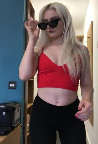 Beautiful Lowri Rose-Williams Shows Cleavage in Sexy Red Crop Top