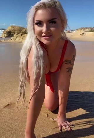 1. Hottie Lowri Rose-Williams Shows Cleavage in Red Bikini at the Beach