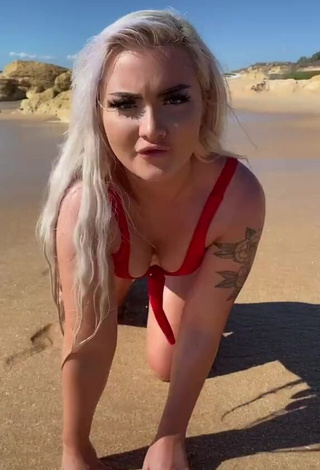 Hottie Lowri Rose-Williams Shows Cleavage in Red Bikini at the Beach