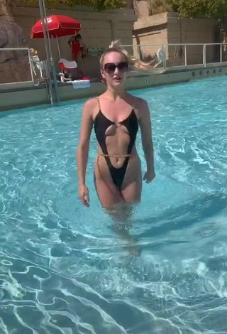 Erotic Brianna Paige in Black Swimsuit at the Swimming Pool (Underboob)