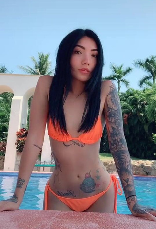 Erotic Nicole Amado in Electric Orange Bikini at the Pool