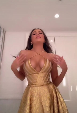 1. Irresistible Amelie Zilber in Golden Dress (Side Boob)