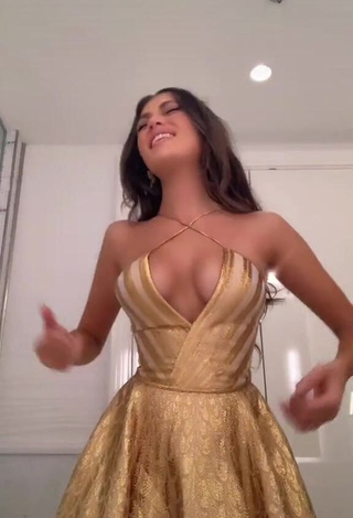 Irresistible Amelie Zilber in Golden Dress (Side Boob)