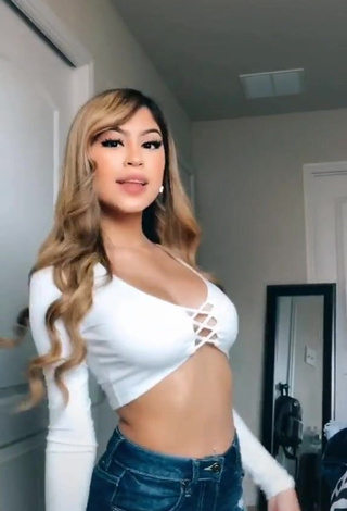 Sensual Desiree Montoya Shows Cleavage in White Crop Top