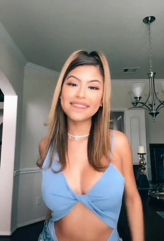 Captivating Desiree Montoya Shows Cleavage in Blue Bodysuit