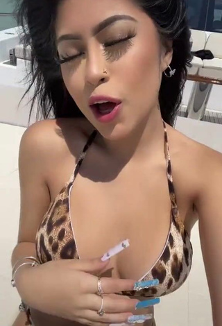 Erotic Desiree Montoya Shows Cleavage in Leopard Bikini on a Boat