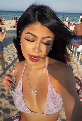 1. Beautiful Desiree Montoya Shows Cleavage in Sexy Purple Bikini Top at the Beach