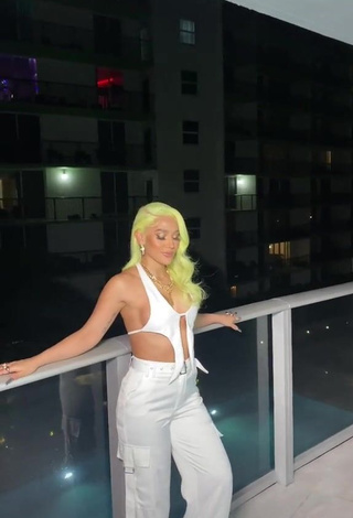 1. Beautiful Farina Shows Cleavage in Sexy White Crop Top on the Balcony (Side Boob)