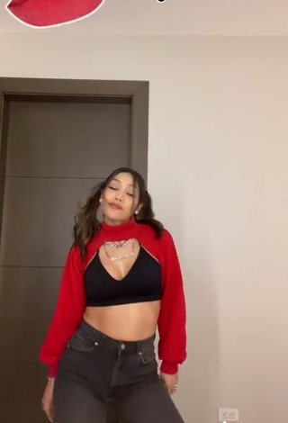 Cute Farina Shows Cleavage in Black Crop Top