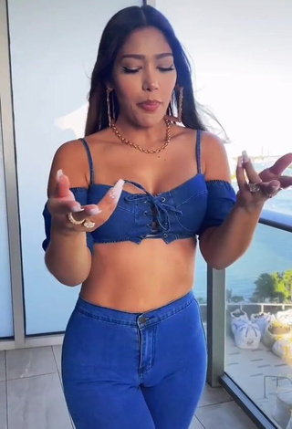 1. Erotic Farina in Blue Crop Top on the Balcony