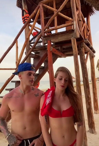 1. Irresistible Flávia Charallo in Red Bikini at the Beach