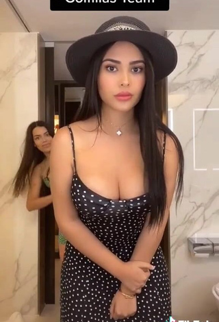 Beautiful Franjomar Shows Cleavage in Sexy Polka Dot Dress