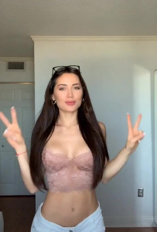 1. Irresistible Georgina Mazzeo Shows Cleavage in Beige Crop Top