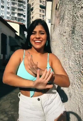 3. Sweetie Julia Antunes Shows Cleavage in Blue Bikini Top and Bouncing Tits