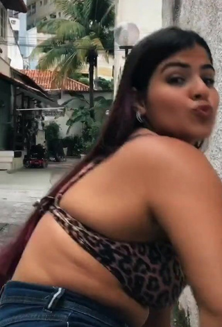 Sweet Julia Antunes Shows Cleavage in Cute Leopard Bikini Top and Bouncing Boobs