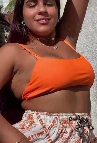 Sexy Julia Antunes Shows Cleavage in Orange Crop Top and Bouncing Breasts