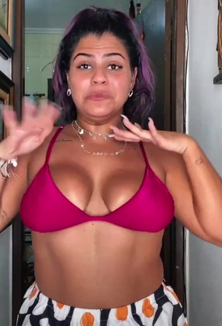 Beautiful Julia Antunes Shows Cleavage in Sexy Pink Bikini Top and Bouncing Tits