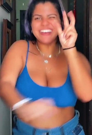 1. Sweet Julia Antunes Shows Cleavage in Cute Blue Crop Top and Bouncing Boobs