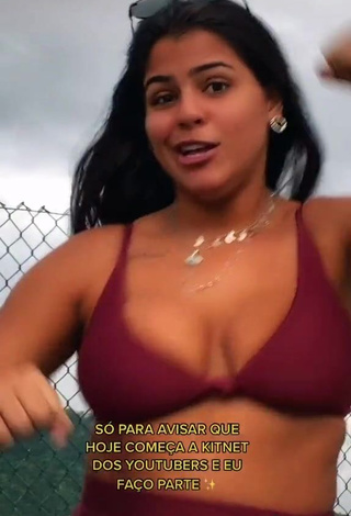 Attractive Julia Antunes Shows Cleavage in Red Bikini and Bouncing Breasts