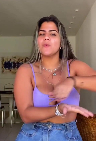 Captivating Julia Antunes Shows Cleavage in Purple Crop Top and Bouncing Breasts