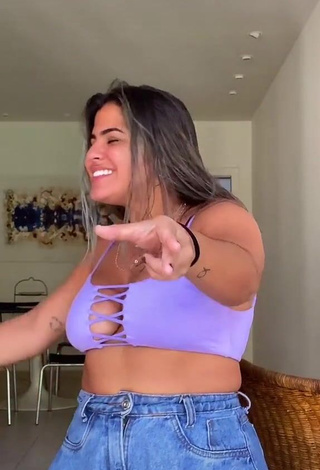 3. Captivating Julia Antunes Shows Cleavage in Purple Crop Top and Bouncing Breasts