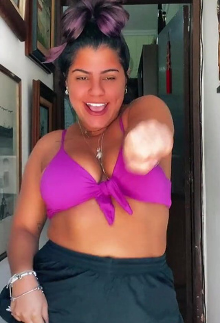 Gorgeous Julia Antunes Shows Cleavage in Alluring Violet Bikini Top and Bouncing Boobs