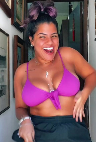 3. Gorgeous Julia Antunes Shows Cleavage in Alluring Violet Bikini Top and Bouncing Boobs