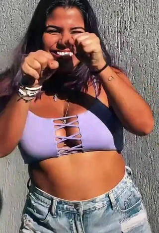 Sweetie Julia Antunes Shows Cleavage in Purple Crop Top