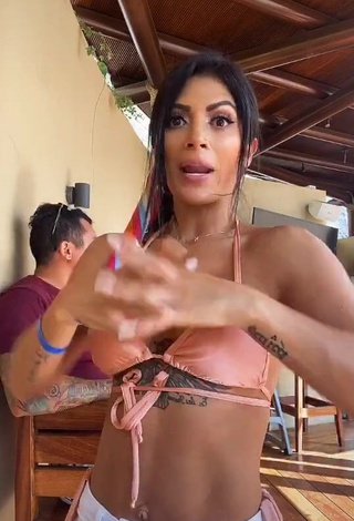 Amazing Kimberly Flores Shows Cleavage in Hot Peach Bikini Top