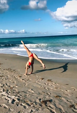 2. Sweet Olivia Dunne in Cute Red Bikini at the Beach