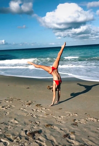 3. Sweet Olivia Dunne in Cute Red Bikini at the Beach