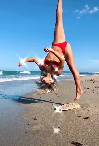 2. Hot Olivia Dunne in Red Bikini at the Beach