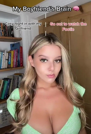 3. Irresistible Maddie Davies Shows Cleavage in Green Top