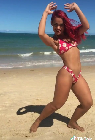 Cute Mayca Delduque in Floral Bikini at the Beach